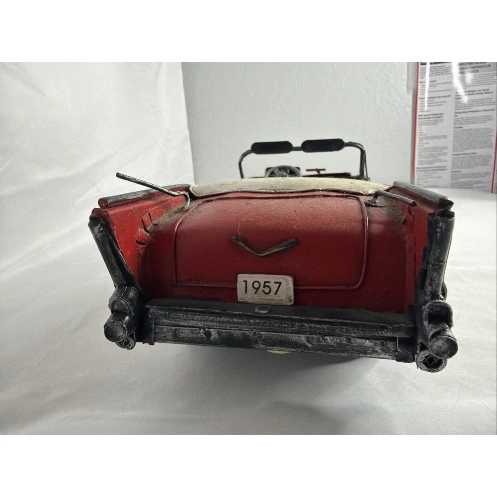 Vintage Red Tin Toy Convertible Car Vehicle - Age 17 Years & Up